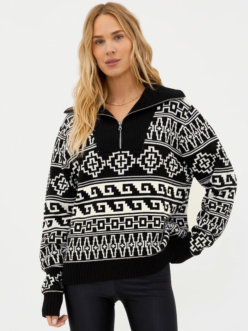 Beach Riot Geometric Zip-Up Sweater Monterey Sweater Sea Salt Wave -XS